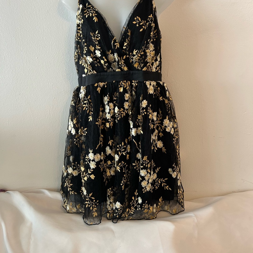 Express Black and Gold Floral Mini Dress